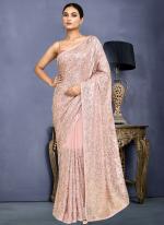 Georgette Peach Wedding Wear Embroidery Work Saree